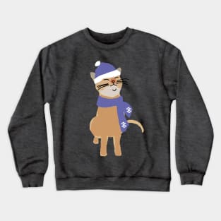 Winter Kitty Cat Wearing Blue Hat and Scarf Crewneck Sweatshirt